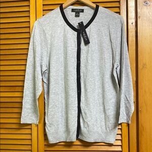 August Silk Light Gray Cardigan with Black Trim long sleeves button front